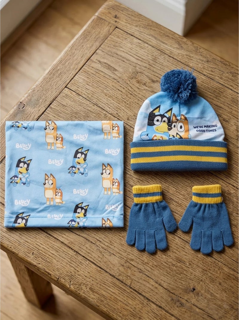 Conjunto gorro con pompón, guantes y bufanda tubular bluey bbc studios Azul - Kiabi
