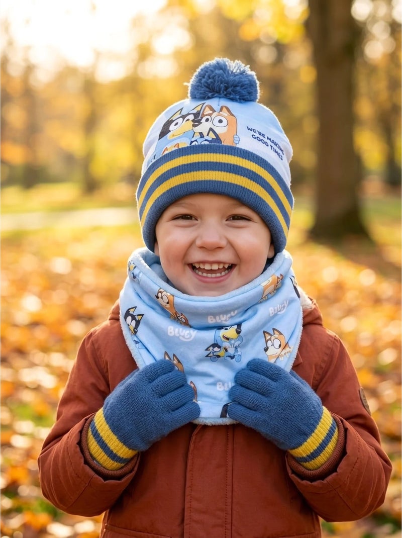 Conjunto gorro con pompón, guantes y bufanda tubular bluey bbc studios Azul - Kiabi