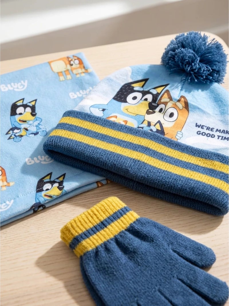 Conjunto gorro con pompón, guantes y bufanda tubular bluey bbc studios Azul - Kiabi