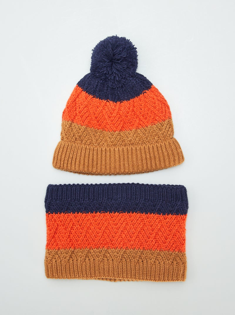 Conjunto gorro con pompón y bufanda braga forrada MARRON - Kiabi