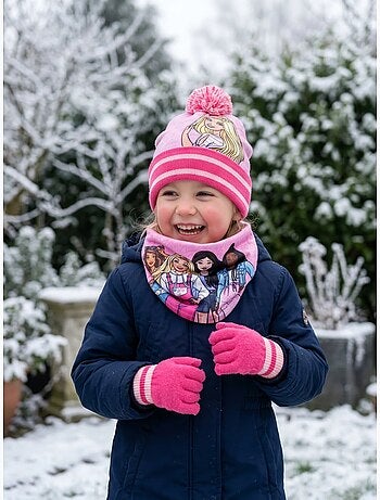Conjunto gorro, cuello y guantes barbie 2-8 años