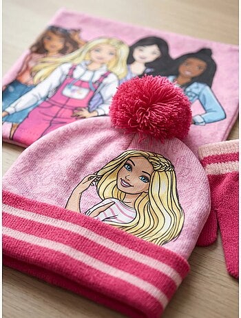 Conjunto gorro, cuello y guantes barbie 2-8 años
