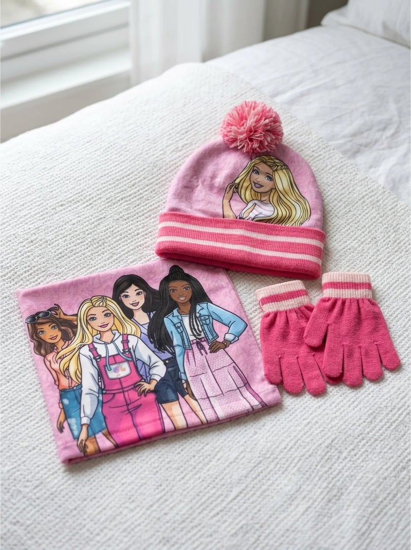 Conjunto gorro, cuello y guantes barbie 2-8 años Rosa - Kiabi