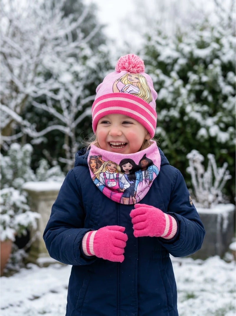 Conjunto gorro, cuello y guantes barbie 2-8 años Rosa - Kiabi