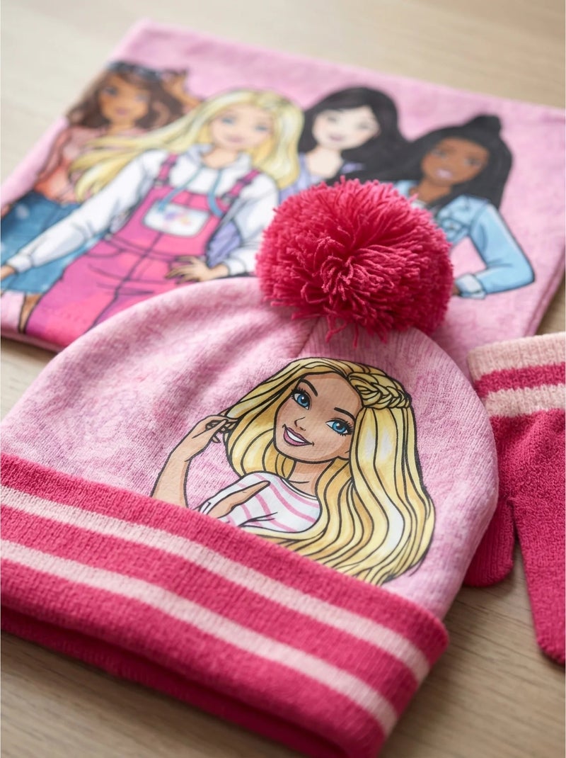 Conjunto gorro, cuello y guantes barbie 2-8 años Rosa - Kiabi