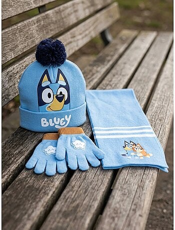 Conjunto gorro guantes bufanda 3 piezas de acrílico bluey