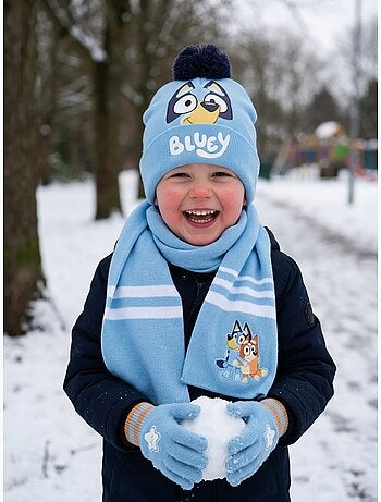 Conjunto gorro guantes bufanda 3 piezas de acrílico bluey