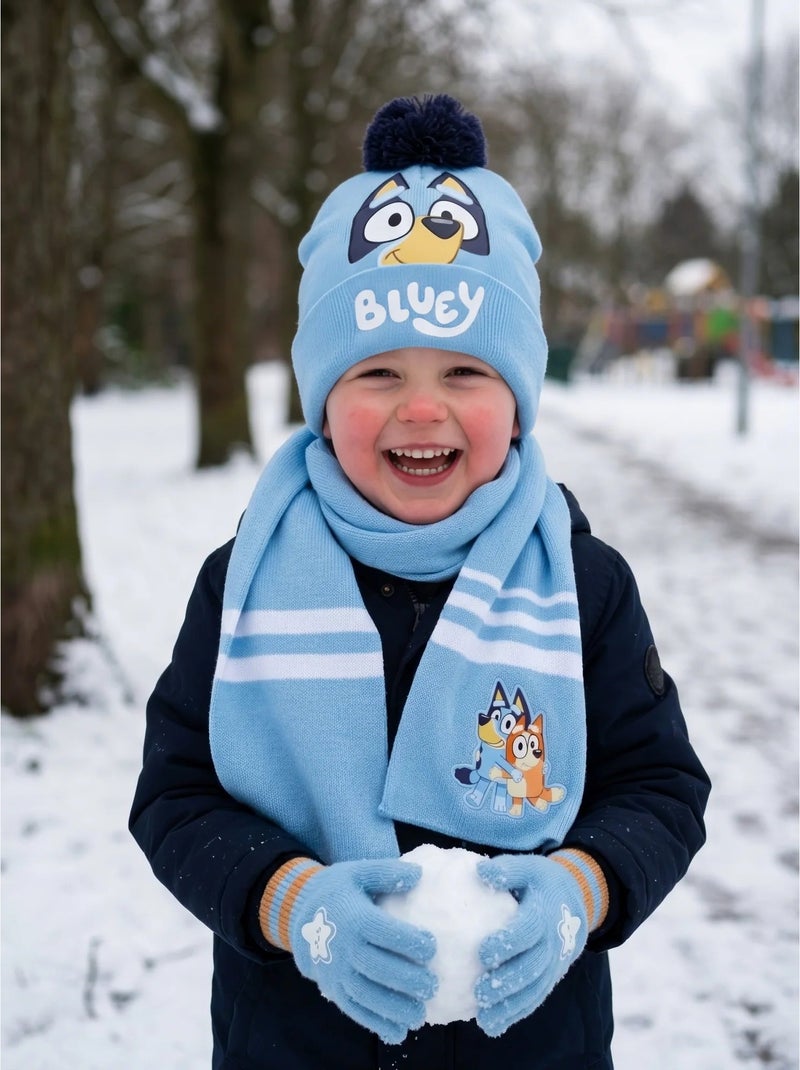 Conjunto gorro guantes bufanda 3 piezas de acrílico bluey Azul - Kiabi