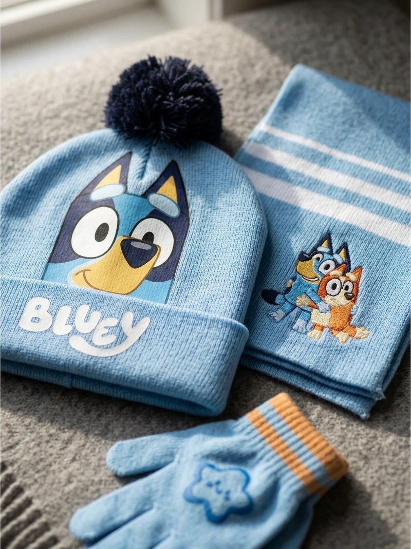 Conjunto gorro guantes bufanda 3 piezas de acrílico bluey Azul - Kiabi