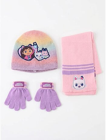 Conjunto gorro guantes bufanda de acrílico gabby's dollhouse dreamworks