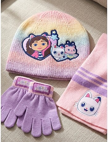 Conjunto gorro guantes bufanda de acrílico gabby's dollhouse dreamworks
