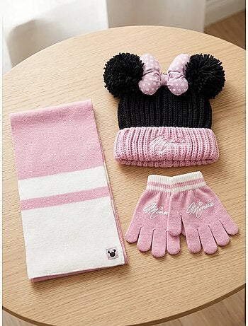 Conjunto gorro guantes bufanda infantil 3 piezas minnie disney