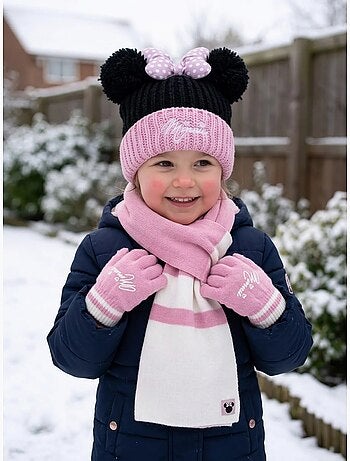 Conjunto gorro guantes bufanda infantil 3 piezas minnie disney