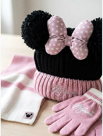Conjunto gorro guantes bufanda infantil 3 piezas minnie disney