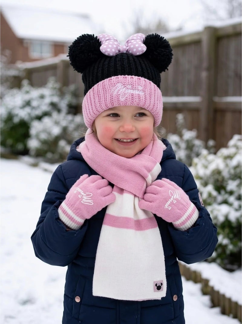 Conjunto gorro guantes bufanda infantil 3 piezas minnie disney Rosa - Kiabi