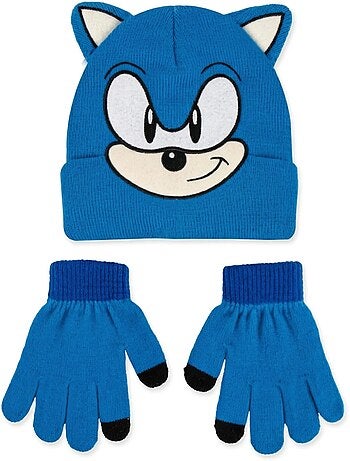 Conjunto gorro y guantes de acrílico sonic sega