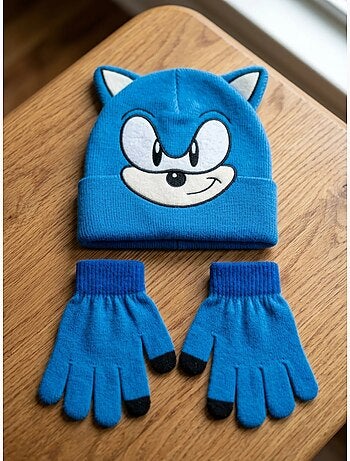 Conjunto gorro y guantes de acrílico sonic sega