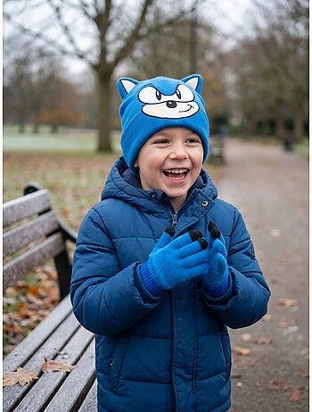 Conjunto gorro y guantes de acrílico sonic sega
