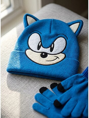 Conjunto gorro y guantes de acrílico sonic sega