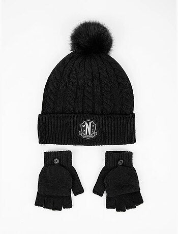 Conjunto gorro y guantes wednesday netflix