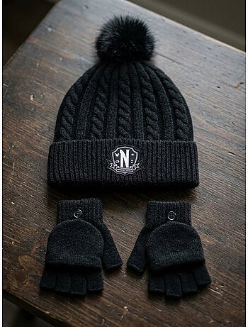 Conjunto gorro y guantes wednesday netflix