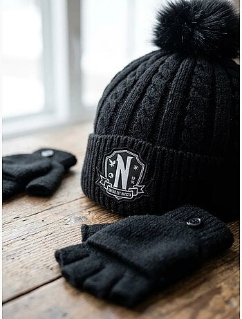 Conjunto gorro y guantes wednesday netflix