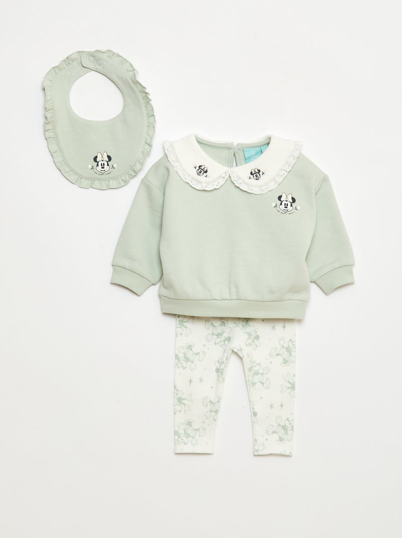 Conjunto jogging sudadera + pantalón + babero 'Disney' 'Minnie' - 3 piezas Verde - Kiabi