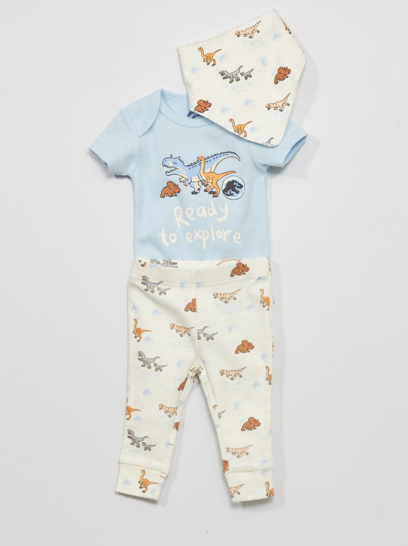 Conjunto 'Jurassic World' con body + pantalón + babero  - 3 piezas BLANCO - Kiabi