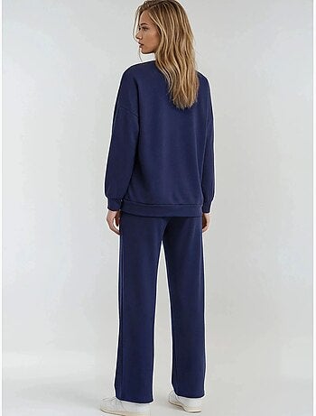 Conjunto largo de dos piezas con cuello redondo bordado y pantalones de pierna ancha hiccup