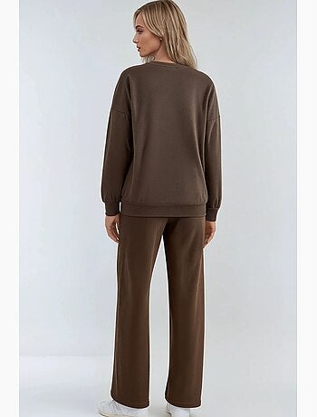 Conjunto largo de dos piezas con cuello redondo bordado y pantalones de pierna ancha hiccup