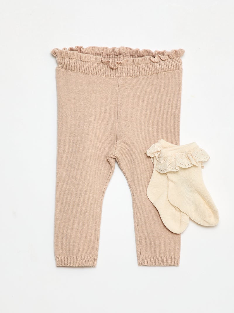 Conjunto Legging fantasía + calcetín de encaje Beige - Kiabi