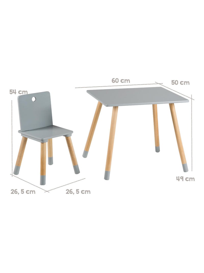 Conjunto mesa y 2 sillas infantil en madera - diseño escandinavo 'Roba' Gris beige - Kiabi