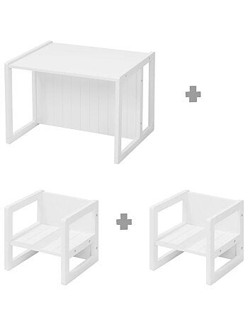 Conjunto mesa y sillas infantil - set convertible en banco y taburete - 3 alturas de asiento 'Roba'