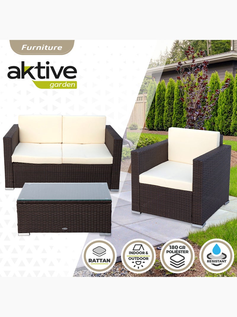 Conjunto muebles terraza sillones, sofá y mesita ratán aktive Marrón/ Marrón - Kiabi