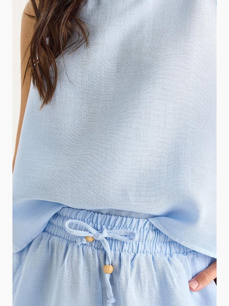 Conjunto muselina, blusa tirantes y short con bolsillos lucci Azul cielo - Kiabi
