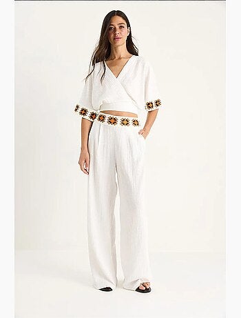 Conjunto pantalón corto cintura alta y top cruzado punto lucci