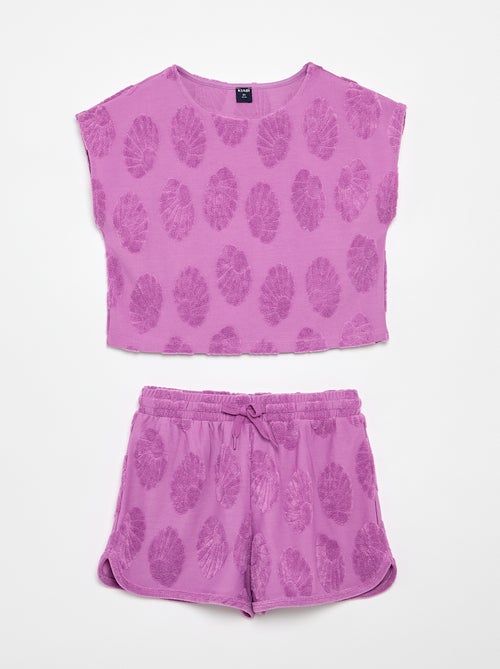 Conjunto Pantalón corto y camiseta con detalles de punto de rizo - Kiabi