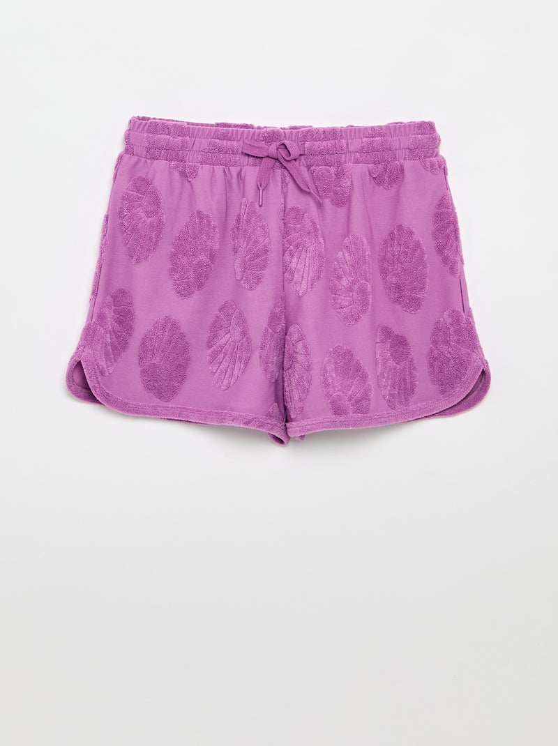 Conjunto Pantalón corto y camiseta con detalles de punto de rizo Morado - Kiabi