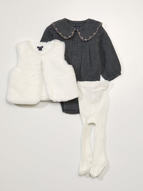 Conjunto para bebé con body + chaqueta + leotardos - Kiabi