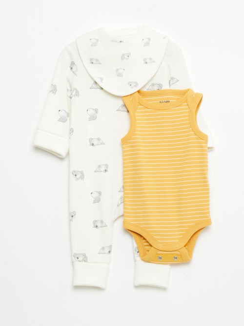 Conjunto pelele + babero + body - 3 piezas - Kiabi