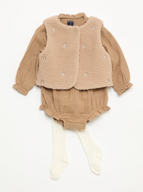 Conjunto pelele + chaleco + leotardos - Kiabi