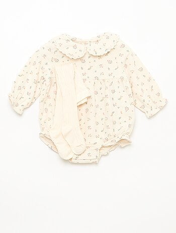 Conjunto pelele floreado + leotardos