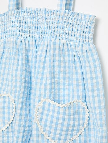 Conjunto pelele + sombrero tipo pescador con estampado vichy - 2 piezas