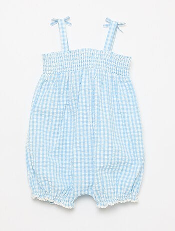 Conjunto pelele + sombrero tipo pescador con estampado vichy - 2 piezas