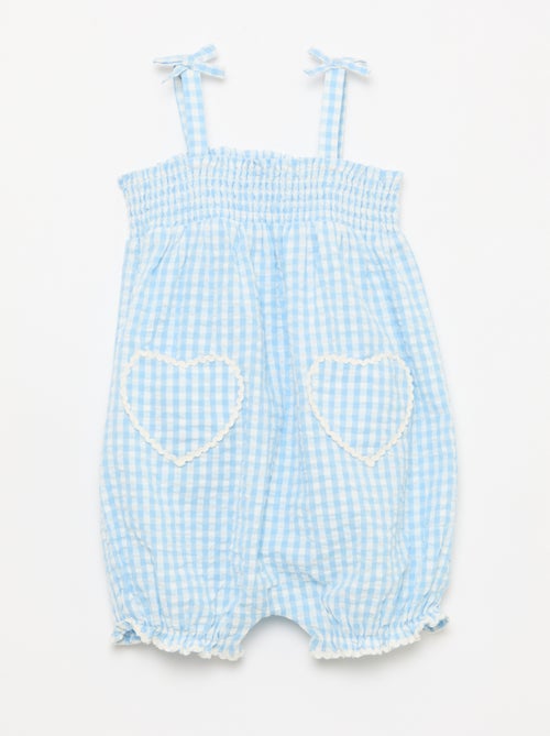 Conjunto pelele + sombrero tipo pescador con estampado vichy - 2 piezas - Kiabi