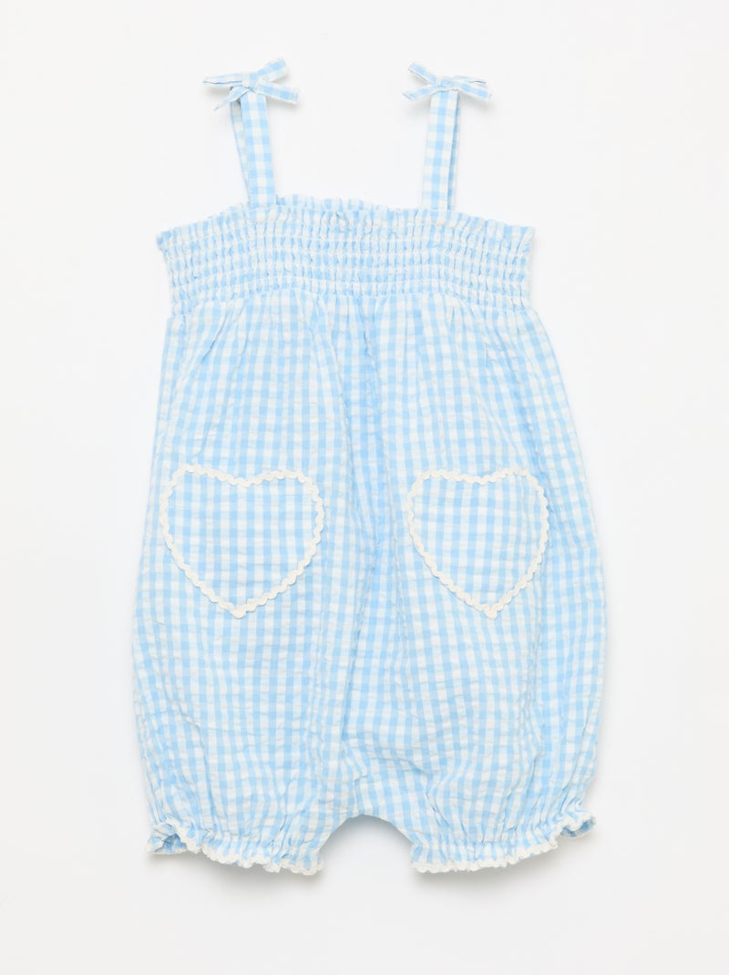 Conjunto pelele + sombrero tipo pescador con estampado vichy - 2 piezas Blanco - Kiabi