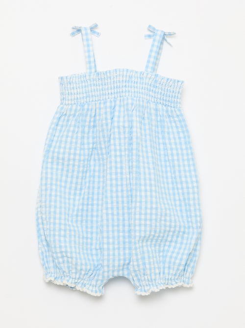 Conjunto pelele + sombrero tipo pescador con estampado vichy - 2 piezas - Kiabi