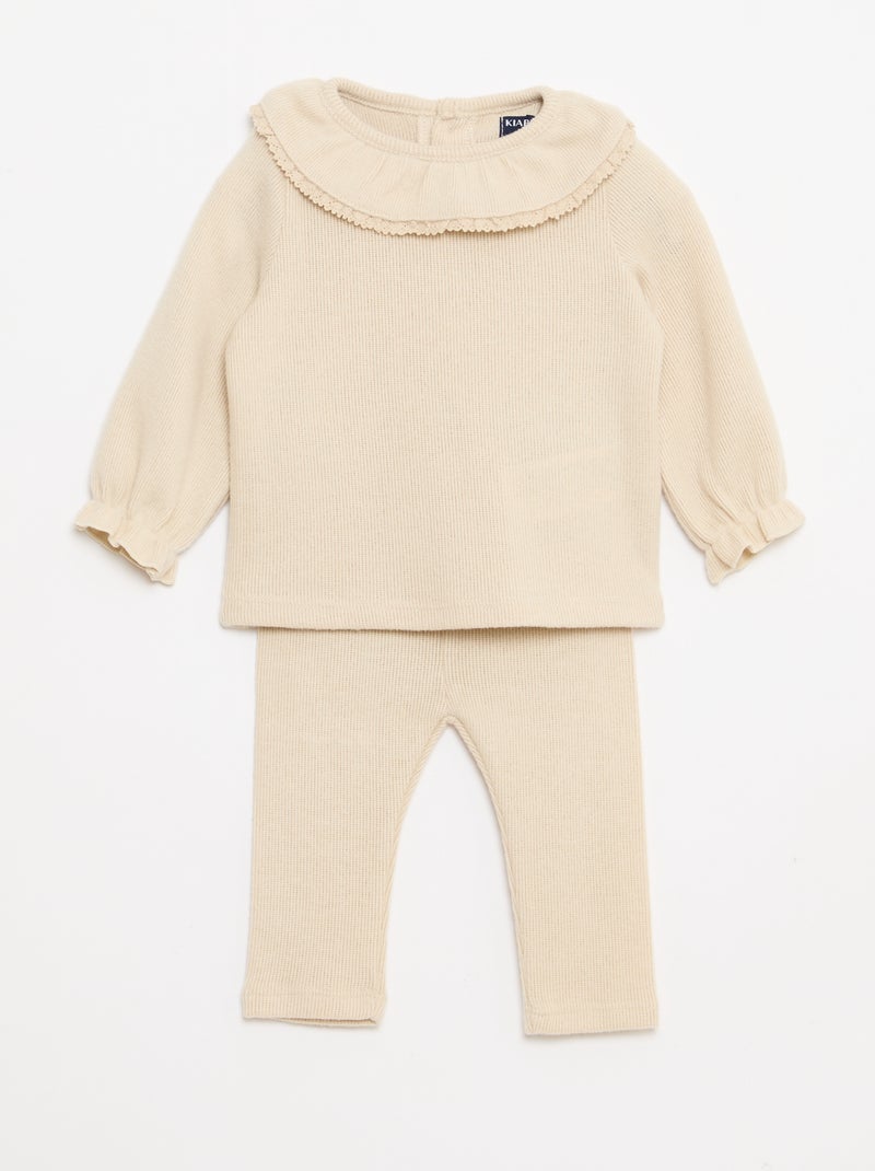 Conjunto peluche camiseta + leggings - 2 piezas Beige - Kiabi