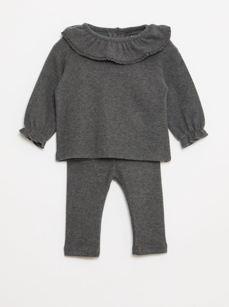 Conjunto peluche camiseta + leggings - 2 piezas Gris - Kiabi