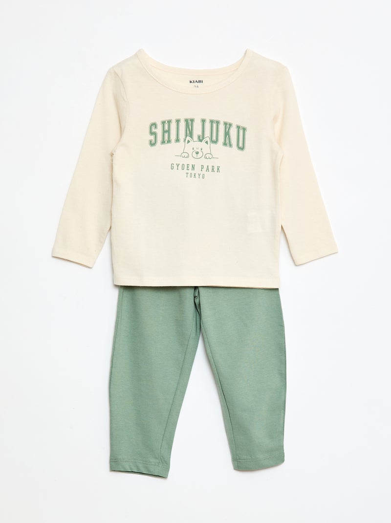Conjunto pijama camiseta + leggings estampados - 2 piezas Beige - Kiabi